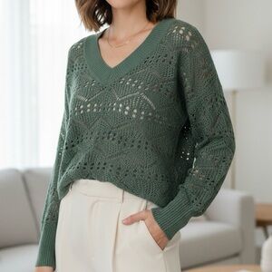 Maurice’s Teal‎ Green Crochet V-Neck Cropped Sweater size Medium Cottagecore